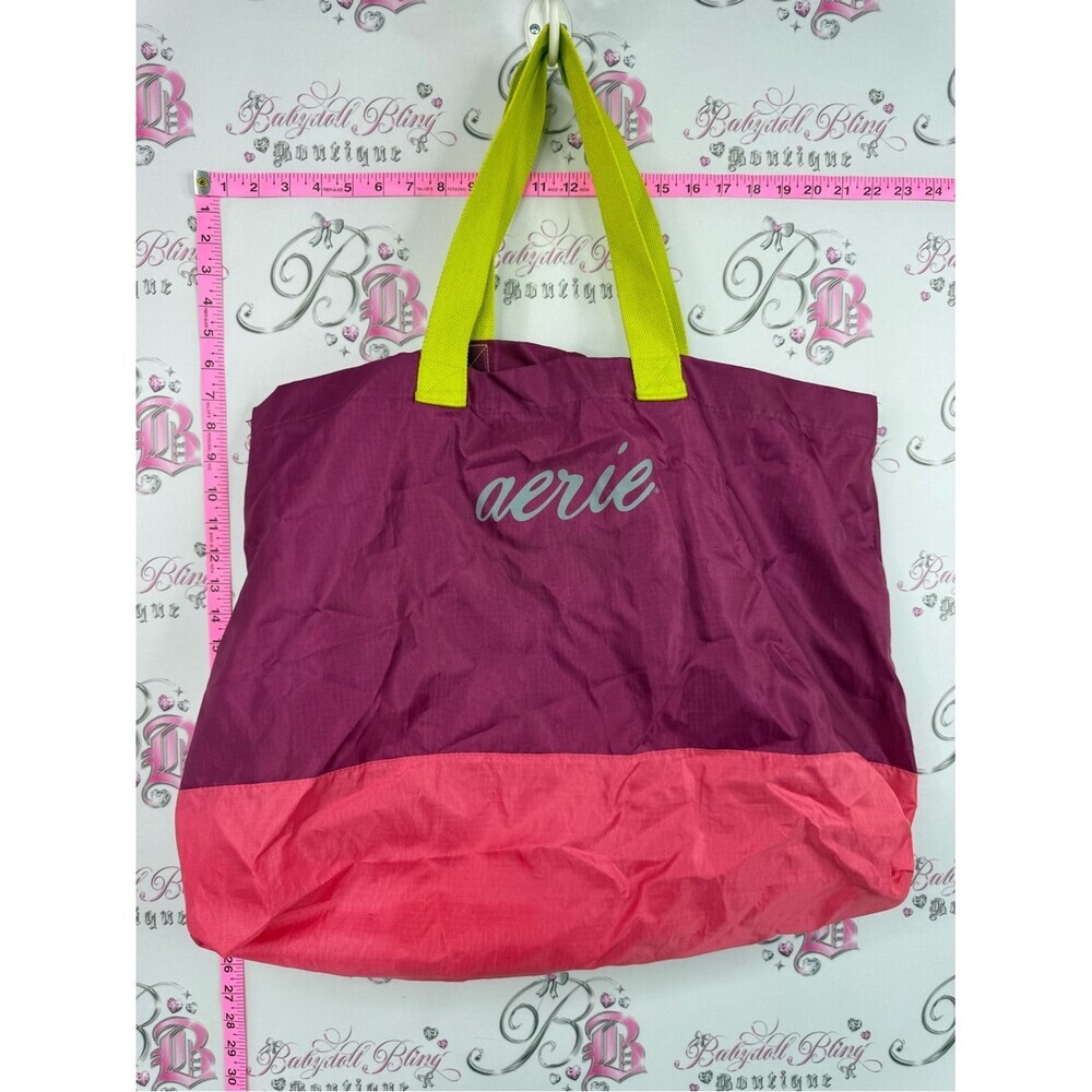 aerie bag large Two-Tone Plum & Coral Tote with Lime Handles